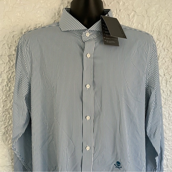 NWT G/FORE Lightweight Performance Striped Skull Button Down Dress Shirt Large - Picture 3 of 9